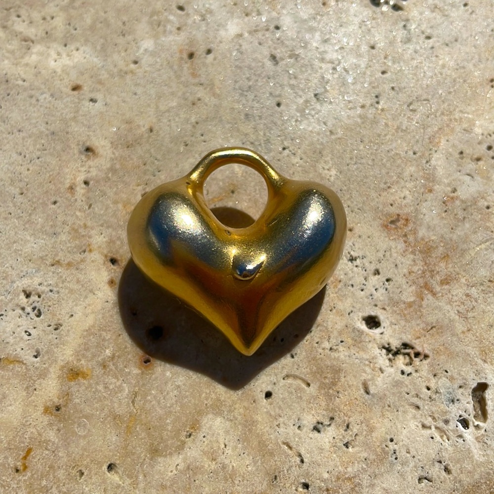 Gold Plated Puffed Heart Necklace Pendant. XL